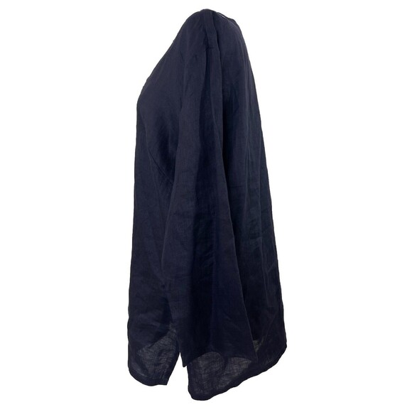 LANDS END Women’s Large 100% Linen Beaded Neckline Popover Tunic Top Bust Navy - Picture 4 of 12